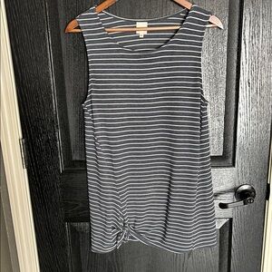 Kaileigh White and Blue Tie Front Tank Top